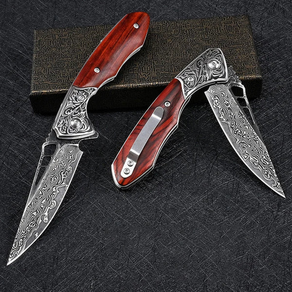 Canivete Artesanal Aço Damasco • Canivete Wood Vulker™