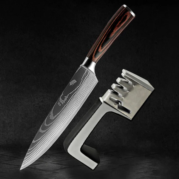 Kit Faca Forjada + Afiador 4 em 1 Profissional • Kit Chef Premium Vulker™